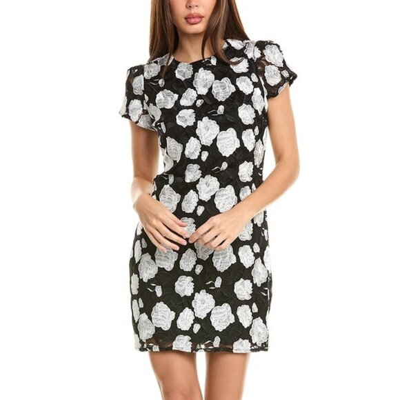 Sam Edelman Black & White Rose-Embroidered Boat-Neck Sheath Dress NWT | Size 6 - Picture 4 of 4